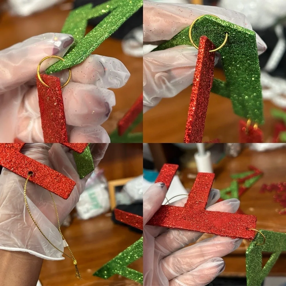 Falalalala Red And Green Glittery Hanging Ornaments - Set Of Two - “Dasher”